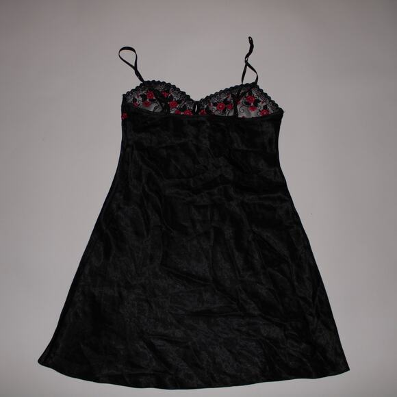 Short Stories Romantic Black Silk Slip Dress With Embroidered Flowers Size 12 - Picture 2 of 5